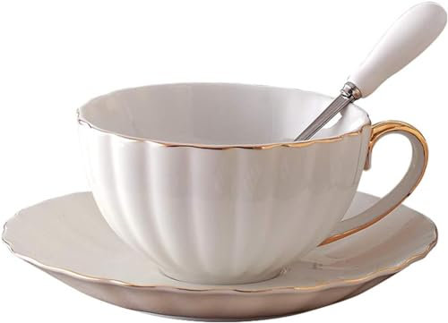 Juego de Taza de té, café, cerámica y platillo, 6,8 oz con Borde Dorado