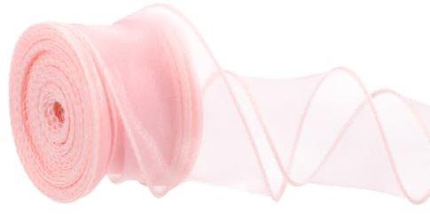 PATIKIL Trådbundet chiffongband 1-1/2 tum x 10 meter, genomskinligt trådbundet organza-band fiskstjärtsgarn presentband för hantverk presentförpackning blommig bukett, rosa