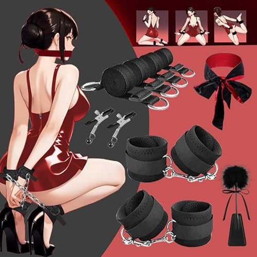 Sextoysys Coppia Donna Sex toys Sessuali per Coppie Manette Sexishop 7 Set Di Contenimento Per Letto Giochi per Coppie Giochi Erotitici Sexy per Coppie con Cinturino Regolabile (Grigio Scuro)