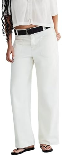 Allimy Jean capri extensible taille haute pour femme - Jambe large - Ourlet effiloché, Bleu 9., 44