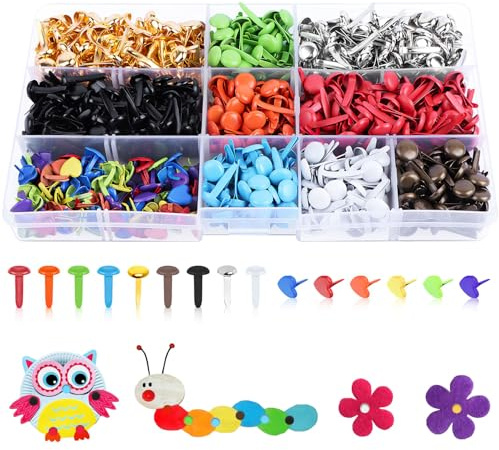 Mollette per modello, mini brads, rotonde, piccole clip a testa tonda colorate in metallo, 8 x 15 mm, per scuola, ufficio, carta, artigianato, fai da te (750)