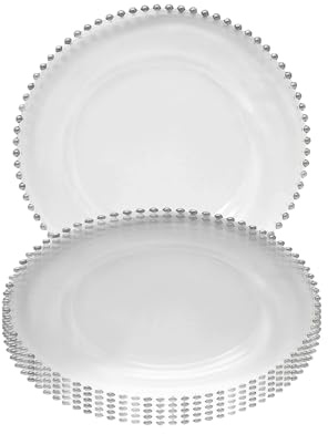 Event Decor Shop Clear Glass Charger Plate with a Silver Beads 33cm, 6 Pcs | Decorative Tableware Perfect for Weddings, Birthday Parties, Catering Events, Bridal Showers, and Bachelorette Celebrations