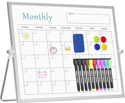 Magnetisk monthly planerare whiteboard för skrivbord med stativ, 30 x 40 cm månadsplanerare, avtorkningsbar, upphängningsbar dubbelsidig whiteboard, bärbart bordsstaffli för planering, undervisning