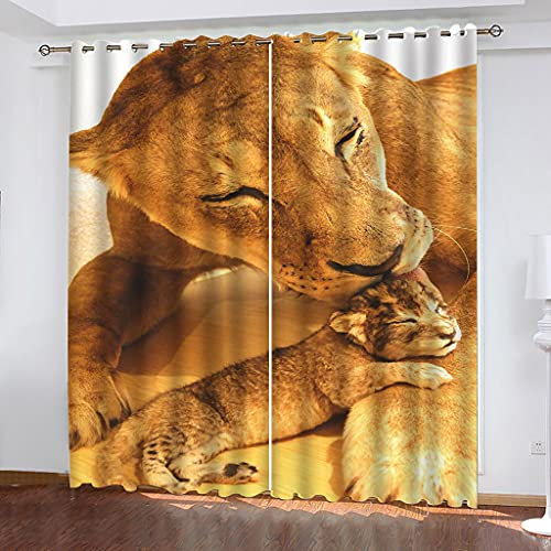 Vorhänge Wohnzimmer Modern 3D Tier Löwe Mutter Kind Vorhang Blickdicht Drucken Mit Ösen Verdunklungsvorhänge 280x260 cm 2Er Set Für Deko Modern Schlafzimmer Fenstervorhänge Für Kinder Jungen