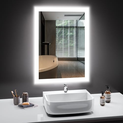 PESENXAN Badezimmer Spiegel mit Beleuchtung, 45 x 60cm LED Bad Spiegel mit Licht, Antibeschlag, Badezimmerspiegel mit 2 Lichtfarben, 3000K / 6500K, Tastenschalter