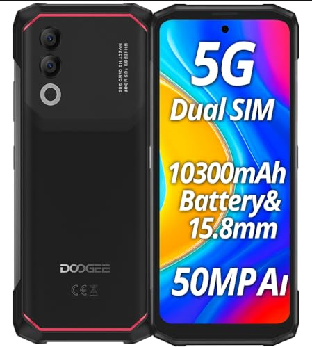 DOOGEE 5G Telephone Incassable Blade 20 Turbo, 32Go+256Go(Extension 2To), Batterie 10300mAh&15,8mm D'épaisseur, Écran Plein de 6,6, Caméra IA 50MP, Android 15 Étanche Smartphone Renforcé, NFC Noir