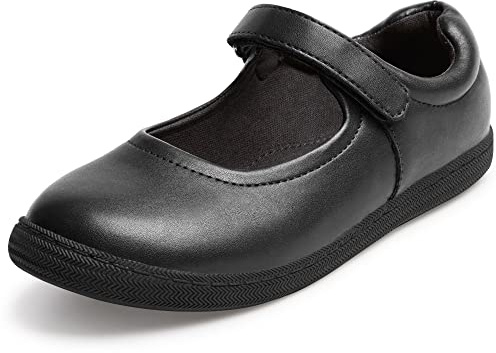 festooning School Shoes for Girls Mary Jane Uniform Flats Black Dress Shoes for Little Big Kids Size 4