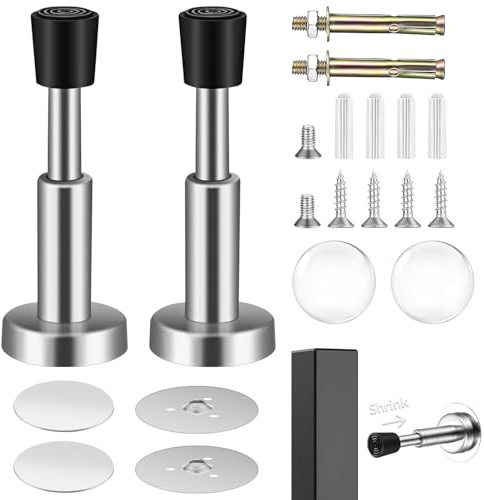 ADNEWX 4 Ensembles Butée de Porte Réglable, Acier Inoxydable Arrêt de Porte Murale Avec tampon en Caoutchouc Fonctionnement Silencieux Extensible de 8,9 à 10,2 cm
