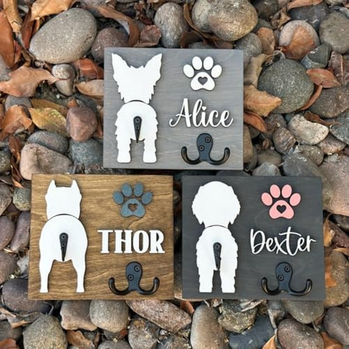 Individueller Hundeleinenhalter für die Wand, personalisierter 3D-Hundeleinenhalter mit Namen, Schlüsselhalterung, Eingangs-Organizer, Geschenk für Tierliebhaber (grau)
