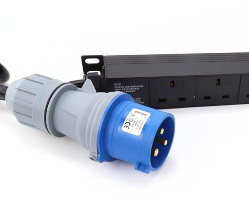 kenable PDU Power Distribution Unit 10 Way UK Sockets to 32A Commando Plug Vertical 19 Rack Mount 3m Cable 8000W 4mm² Copper Core