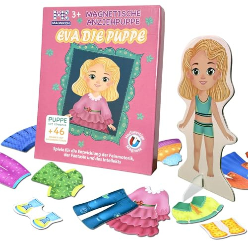 MAGNIKON Magnetische Anziehpuppe Eva die Puppe, Magnet Puppen zum Anziehen | Magnet Anziehpuppen, Anziehpuppen Magnetisch, Spielzeug für unterwegs, Anziehbuch, Magnetspiel mit 46 Magneten