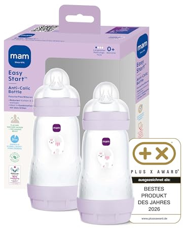 MAM Easy Start Anti-Colic Babyflasche 2x 260 ml, 0+ Monate, Gr. 1, Katze