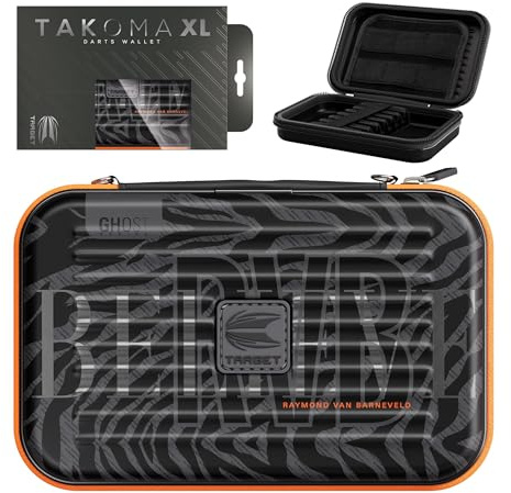 Target Darts Raymond Van Barneveld Ghost Series XL Takoma Cartera – Dardos Fundas, Negro/Blanco Storage Estuches, Zipper Portadardos, Profesionales Accesorios – Retiene 6 Totalmente Montado