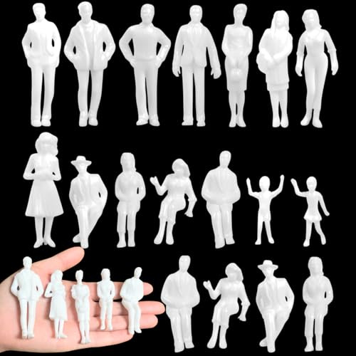 20 pezzi figure modello bianco non dipinto, diverse figure in piedi passanti H0 1:25, diverse pose in miniatura, persone figurine per progetto di pianificazione architettonica modello ferroviario