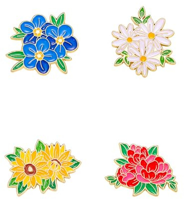Spille colorate in lega floreale – 4 spille smaltate a forma di fiore per donne, set di spille decorative in metallo per giacche, borse, cappelli, sciarpe