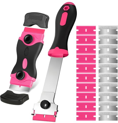 LYITZW 1 Herramienta de Raspado, Kit de Espátula y Aplicador de Calafateo, Con Mango Ergonómico de TPR y Cabeza de Aluminio, Para Baño, Cocina y Vitrocerámica, Color Rosa