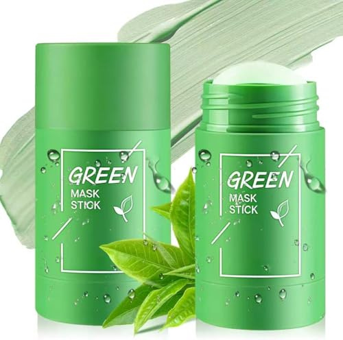 2 pièces Green Stick Mask,Masque Visage au Thé Vert,Bâton de Masque au thé Vert,Nettoie en Profondeur les Pores Purifiant,Pour La Plupart Des Types De Peau femmes hommes