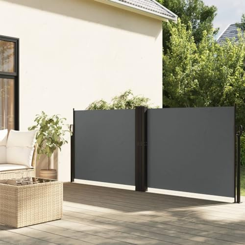 WITREE Toldo Lateral Retráctil Pantalla Enrollable Mampara de Privacidad Protector Solar a Prueba de Viento Anti-UV para Jardín Balcón TerrazaAntracita-140 x 1200 cm