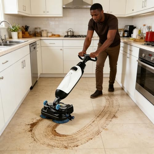 Autolaveuse sans fil pour sols durs, modèle professionnel compact, réservoirs séparés de 4 et 6 litres, brosse motorisée de 45 cm, batterie 36 V, blanche