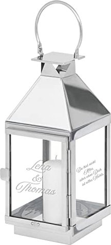 Personalisierte Laterne mit Gravur | Edelstahl Laterne 35 cm | graviert mit Wunschtext | Gartenlaterne für echte und LED Kerzen | Wetterfest Outdoor und Indoor Flur Garten | Geschenkidee Mama Papa Oma