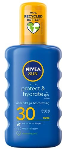 NIVEA SUN Spray Solaire Protect & Hydrate SPF 30 200 ml — Crème Solaire résistante à l'eau — Protège et Hydrate — Haute Protection Visage et Corps