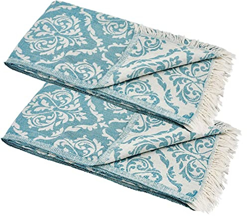 Carenesse Lot de 2 serviettes baroques 60 x 100 cm - Bleu pétrole - Lot de serviettes élégantes et délicates en 100 % coton avec tissage de qualité supérieure - Petite serviette de hammam pour les