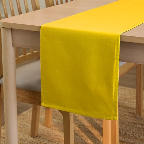 Encasa XO Table Runner 32x230 cm Long | Cotton Canvas Fabric | Sunbeam Yellow Solid Color | For Dining Table Fall Decoration, Holiday & Christmas Festivals - Machine Washable