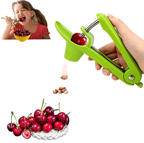 Herramienta para eliminar hoyos de cereza, herramienta para arrojos, quitaboces de cereza, removedor de semillas de cereza, herramienta para arrebatar cerezas (acero inoxidable) (verde)