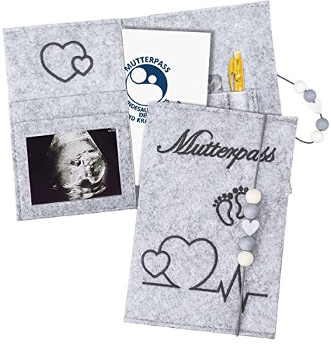 TankerStreet Mutterpasshülle aus Filz, Mutterpass Tasche Schwangerschaft Tagebuch, Organizer mit Fächer für Ultraschallbilder, Unterlagen & Impfpass etc - Geschenk für Schwangere & Werdende Mütter