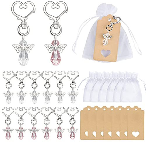 Niaciswe Gastgeschenk Taufe 24 Stück Schutzengel Anhänger Kleine Glücksbringer für Erwachsene Schutzengel Taufe Gastgeschenke Kommunion Schutzengel Schlüsselanhänger Taufe Geschenk Weiß Rosa