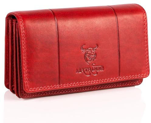 MATADOR Geldbörse Damen Rot Leder #VENEDIG mit edler Geschenkbox, Elegante Geldbörse Damen Mittelgroß mit RFID Blocker, Luxus Portemonnaie Mittelgroß Viele Kartenfächer, Rot