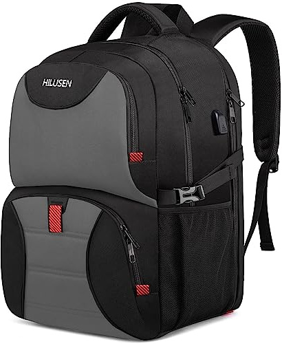 HILUSEN Extra großer 50L Reise-Laptop-Rucksack für Herren, Lunch-Rucksack 17 Zoll, Diebstahlsichere Business-Arbeitstasche mit USB-Ladeanschluss, wasserabweisender großer Computer-Rucksack für Herren