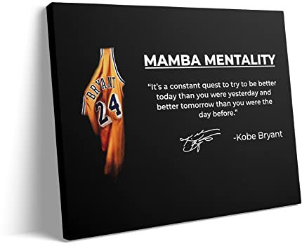 YIVIVEN Kobe Bryant Leinwandbild, gerahmt, 40,6 x 50,8 cm, Mamba-Mentalität, schwarzes Mamba-Poster, NBA-Basketball-Motivation, Wanddekoration (Wohnzimmer, Schlafzimmer)