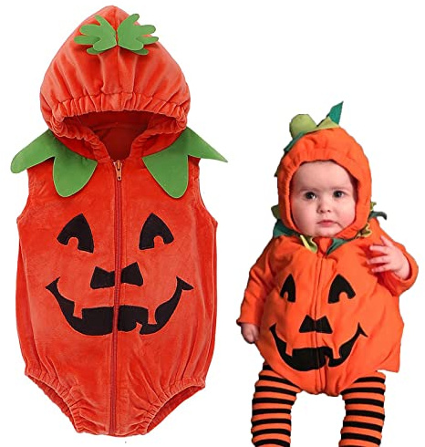 Hifot Baby Halloween Costume Pumpkin Costume Kids Newborn Outfit Jumpsuit Pumpkin Romper with Hat Shoes for Baby Girls Boys Infant Clothes Set