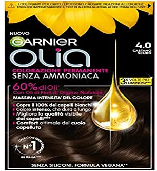 Garnier Olia Haarfarbe, permanente Färbung ohne Ammoniak, deckt 100% weißes Haar ab, mit natürlichen Blütenölen natürlichen Ursprungs, vegane Formel, Dunkelbraun
