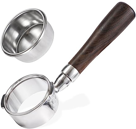 58mm Bottomless Portafilter with Double Shot Filter Basket & Wood Handle for Gaggia Classic, Espresso Pure, Color, Dose, Evolution, Baby Twin and More Semi-Automatic Espresso Machine
