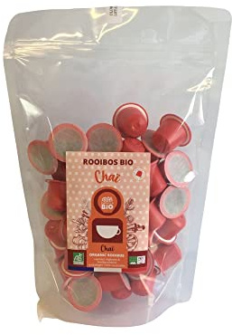 CAPSUL&BIO Rooïbos Chaï - Compatible avec les machines à Capsules Nespresso - Pochette de 50 Capsules Biodégradables, 100% Végétales - Rapide et Sain - Fabriqué en France