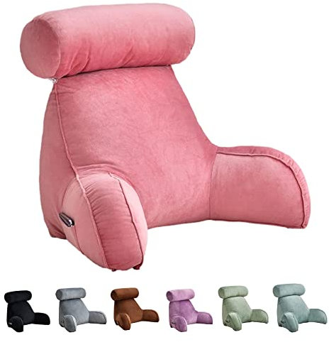 Fashionapple Soft Bed Rest Reading Pillow With Neck/Arm Support, Shredded Memory Foam Bed Rest Pillow Back Lumbar Support Cushion For Reading Watching TV Gaming (Color : Pink)
