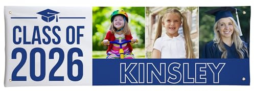 Let's Make Memories Personalized Graduation Banner - Class of 2026 or Any Year - Graduation Party Decorations - Customized Congratulations Banner - Indoor/Outdoor Vinyl - Way to Grow - Blue - 6 ft.
