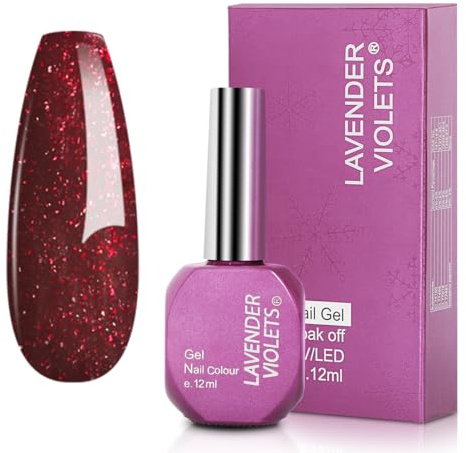 Lavender Violets 12ml Gel Nail Polish Wine Red Glittery UV LED Soak Off Nail Lamp Curing Manicure Pedicure Larger Content Salon Quality H508