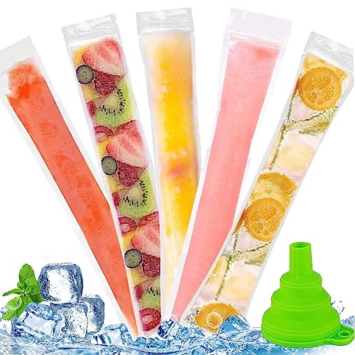 Popsicle Taschen, 200 Stück Eis Pop Beutel, Popsicle Formen Beutel mit Trichter, Wassereis Tüten, Pop Mold Taschen mit Reißverschluss, DIY Eisformen für Joghurt, Snack oder Freeze Pops