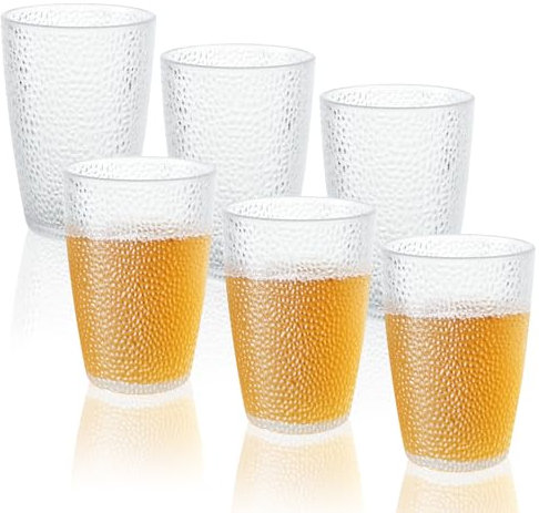 MUXHEL Lot de 6 verres incassables - 350 ml - Empilables - Plastique - Extérieur, pique-nique, camping, fêtes