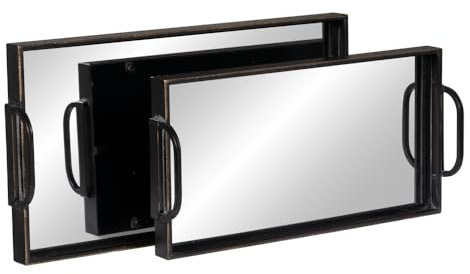 LOLAhome Set de 2 bandejas con Espejo Negras de Metal