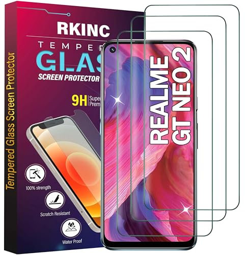 RKINC Protector pantalla [3 Piezas] para Realme GT Neo 2/Realme GT 2/Realme GT Neo 3T (5G), Cristal templado película de vidrio, 0.33 mm [Garantía de por vida][Anti-rasguño][Anti-rotura][Sin burbujas]
