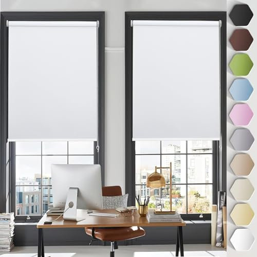 Rollo Klemmfix ohne Bohren 35 x 140 cm Maßgeschneiderte Größe, Sonnenschutz Rollo Klemmrollo Seitenzugrollo Easyfix mit Klemmträger, für Fenster & Tür, Weiß