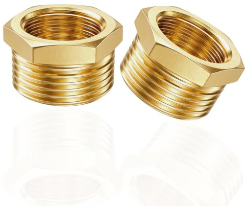 Messing Reduzierstück G1xG1/2 (Ø32mm x 19,5mm), 2 Stk, DN25 AG x DN15 IG | Reduzierstück aus Messing, AG/IG Reduzierung Gewinde-Fitting, Sechskant, für Garten Wasserleitung, Rostschutz und Berstschutz
