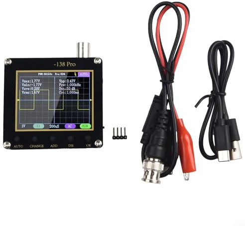 138 Pro Mini-Oszilloskop-Set, 6,1 cm (2,4 Zoll) TFT-Bildschirm, 200 kHz digital, 2,5 Ms/s Abtastrate, 80 kHz PWM, für Anfänger (Typ-C und keine Sonde)