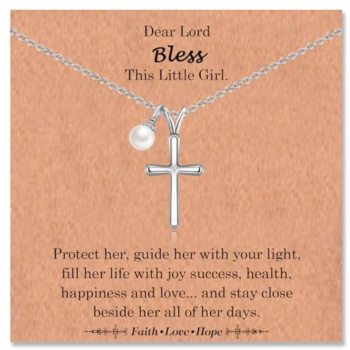 VOSAP Christening Gifts for Girls, Cross Necklace Holy Communion Confirmation Baptism Gifts for Girls, Christmas Birthday Graduation Gift for Daughter Granddaughter Niece Sister