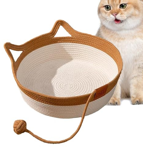 Jomewory Schreibtisch Nest Katzenbett, Katzenkorb, Niedliches Kratznest Für Katzenohren, Handgewebt und Kratzfest, Waschbare, Haustierbett aus Baumwollseil, Faltbare Nest Für Katzen