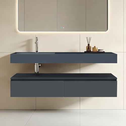 doporro Waschtisch mit Unterschrank Badmöbel-Set Design Waschplatz 150x48x25cm Badzimmerschrank Up inkl. Minralguss-Waschbecken Anthrazit matt Wandmontage